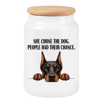 Maman drôle Daubermann, elle a choisi le chien - Boîte à biscuits avec couvercle en bois - blanc - Devant