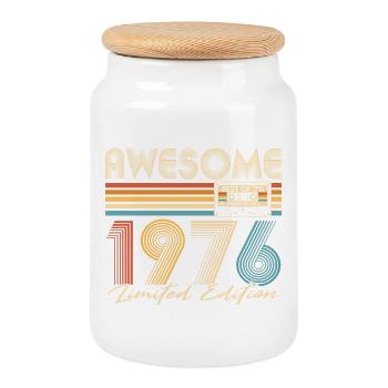50 Birthday 50 Years 1976 Vintage Born - Cookie Jar with Wooden Lid - white - Front