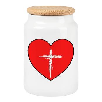 Herz Kreuz Design - Keksdose mit Holzdeckel - Weiß - Vorne