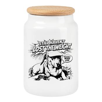Lustiges Dackel Vintage Design mit Humor Spruch - Keksdose mit Holzdeckel - Weiß - Vorne