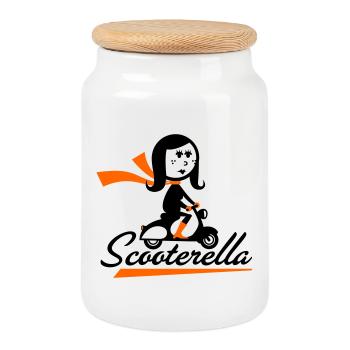 scooter girl - Cookie Jar with Wooden Lid - white - Front