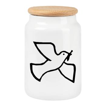 Colombe de la paix - Boîte à biscuits avec couvercle en bois - blanc - Devant