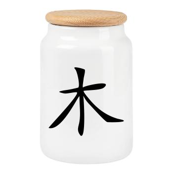Tree - Kanji - Cookie Jar with Wooden Lid - white - Front