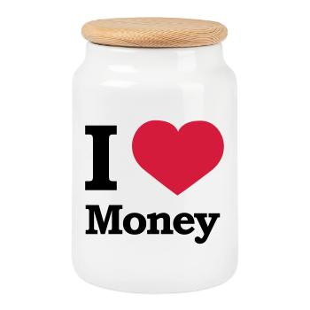 I love Money | Herz | Heart - Boîte à biscuits avec couvercle en bois - blanc - Devant