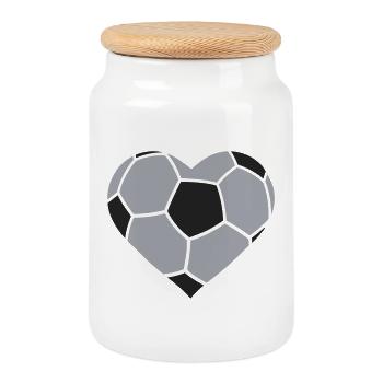 Fußballherz Paneldesign - Keksdose mit Holzdeckel - Weiß - Vorne