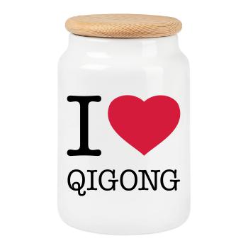 I LOVE QIGONG - Keksdose mit Holzdeckel - Weiß - Vorne