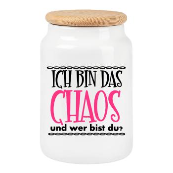 Ich bin das Chaos Geschenk - Keksdose mit Holzdeckel - Weiß - Vorne