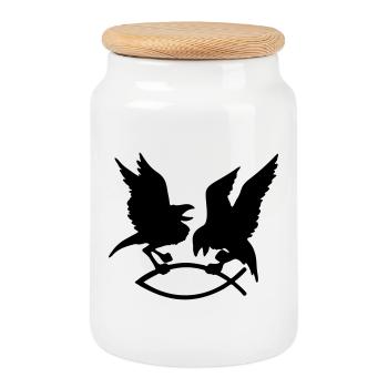 T-Shirt mit Odin's Raben auf den Ärmeln - Keksdose mit Holzdeckel - Weiß - Vorne