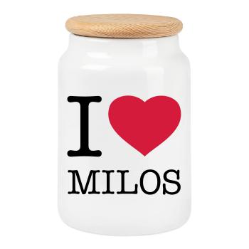 I LOVE MILOS - Cookie Jar with Wooden Lid - white - Front