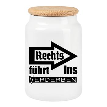 Rechts führt ins Verderben Geschenk - Keksdose mit Holzdeckel - Weiß - Vorne