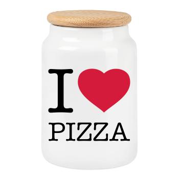 I LOVE PIZZA - Keksdose mit Holzdeckel - Weiß - Vorne