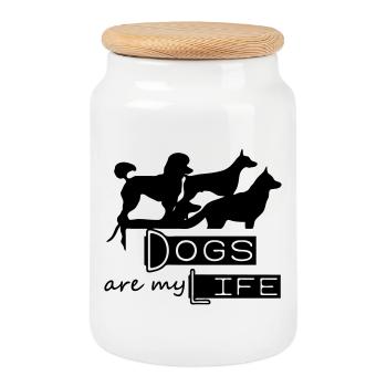 Dogs are my Life - Cookie Jar with Wooden Lid - white - Front