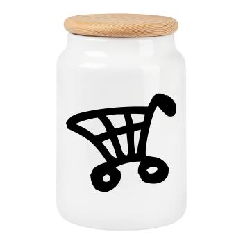 One Color Shopping Cart Design - Cookie Jar with Wooden Lid - white - Front