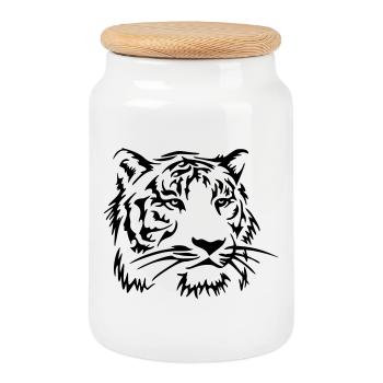 Logo tête de tigre - Boîte à biscuits avec couvercle en bois - blanc - Devant