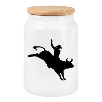 Rodeo Bull Rider - Cookie Jar with Wooden Lid - white - Front