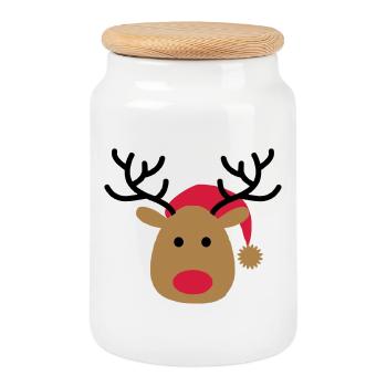 Lustiges Design von einem Elch zu Weihnachten - Keksdose mit Holzdeckel - Weiß - Vorne