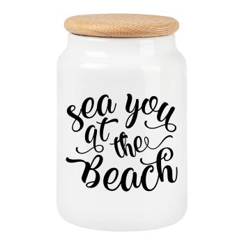 See you on the beach - Cookie Jar with Wooden Lid - white - Front