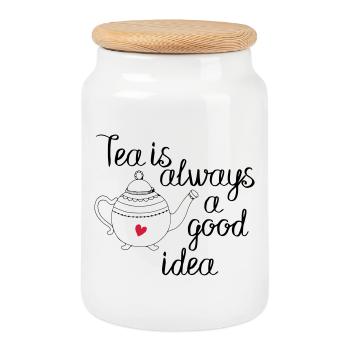 le thé est toujours une bonne idée 2c - Boîte à biscuits avec couvercle en bois - blanc - Devant