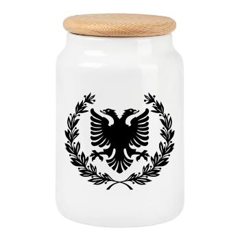 Shqipe Wreath – Albania Laurel Double Head Eagle - Cookie Jar with Wooden Lid - white - Front