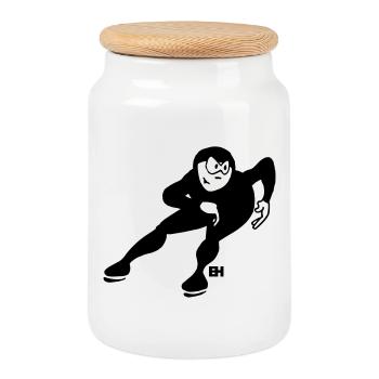 Speed Skater - One Color Design - Cookie Jar with Wooden Lid - white - Front