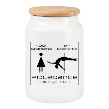 PoleDance Oma: Fit for Fun - Keksdose mit Holzdeckel - Weiß - Vorne