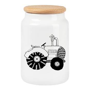 Schicker Traktor - Traktoren - Trecker - Bulldog - Keksdose mit Holzdeckel - Weiß - Vorne