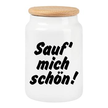 Sauf mich schön - Cookie Jar with Wooden Lid - white - Front