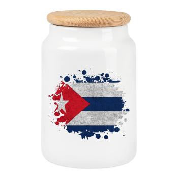 Kuba Klecks / Geschenk Havanna Flagge Karibik - Keksdose mit Holzdeckel - Weiß - Vorne