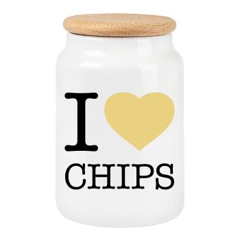 I LOVE CHIPS - Keksdose mit Holzdeckel - Weiß - Vorne