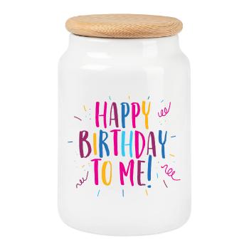 Congratulations on my birthday! - Cookie Jar with Wooden Lid - white - Front