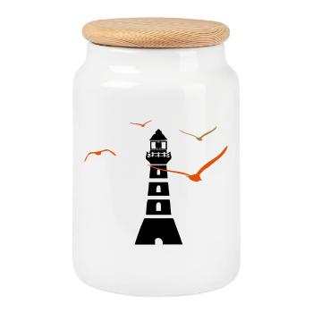 Lighthouse | Seafaring | Sea - Cookie Jar with Wooden Lid - white - Front