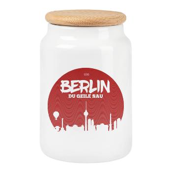 Berlin du geile sau - Keksdose mit Holzdeckel - Weiß - Vorne