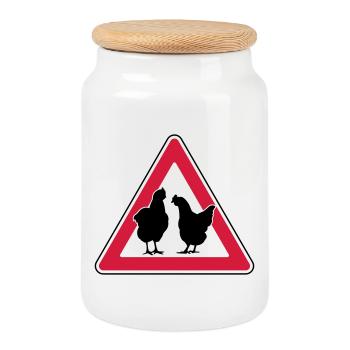 Chicken evening chicken attention free-range hens - Cookie Jar with Wooden Lid - white - Front