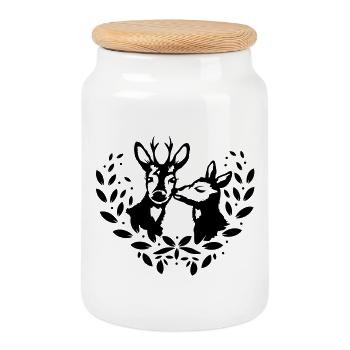 a deer and a roebuck - Cookie Jar with Wooden Lid - white - Front