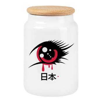 A Japanese anime eye - Cookie Jar with Wooden Lid - white - Front