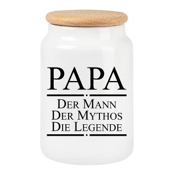 Papa Legende - Keksdose mit Holzdeckel - Weiß - Vorne