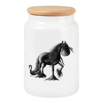 „Black Peal“ - Frison cheval - Boîte à biscuits avec couvercle en bois - blanc - Devant