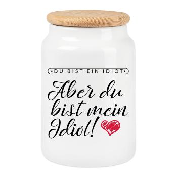 LIEBE / VALENTINSTAG: Mein Idiot - Keksdose mit Holzdeckel - Weiß - Vorne