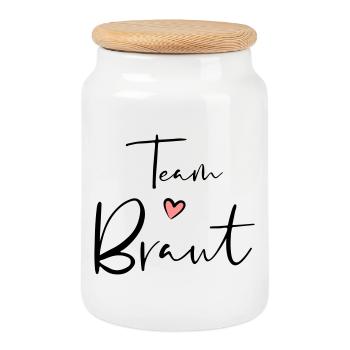 Cadeau de fête poule équipe coeur de mariée - Boîte à biscuits avec couvercle en bois - blanc - Devant