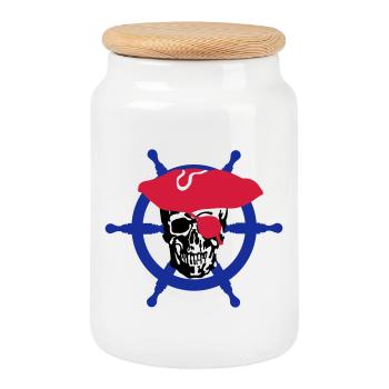 skull pirate - Boîte à biscuits avec couvercle en bois - blanc - Devant