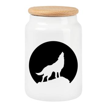 Wolf - Cookie Jar with Wooden Lid - white - Front