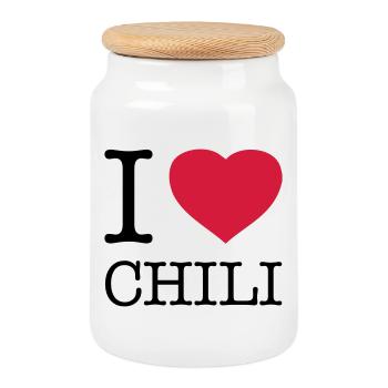 I LOVE CHILI - Boîte à biscuits avec couvercle en bois - blanc - Devant