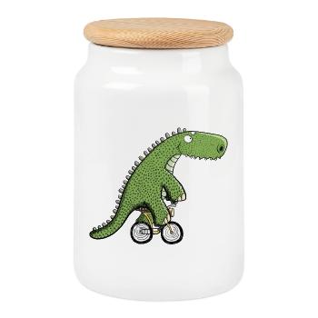 Cooler Radfahrer Dinosaurier I Fahrrad T Rex Dino - Keksdose mit Holzdeckel - Weiß - Vorne