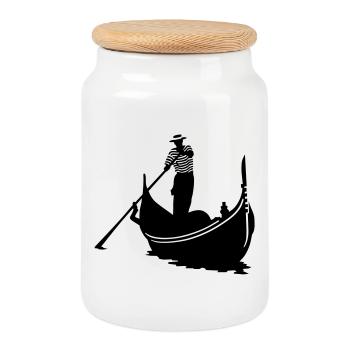 gondolier - Cookie Jar with Wooden Lid - white - Front