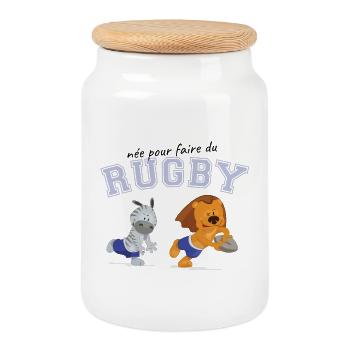 née pour jouer au rugby - Boîte à biscuits avec couvercle en bois - blanc - Devant