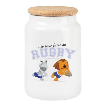jouer au rugby comme tonton - Boîte à biscuits avec couvercle en bois - blanc - Devant