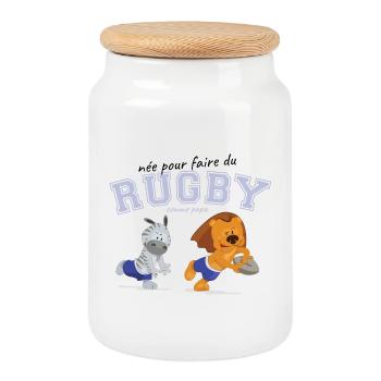 Rugby Papa Animaux Joueurs - Boîte à biscuits avec couvercle en bois - blanc - Devant