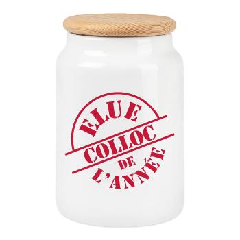 Colloc - Boîte à biscuits avec couvercle en bois - blanc - Devant