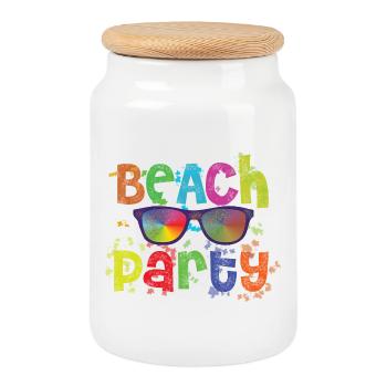 Beach Party - Cookie Jar with Wooden Lid - white - Front