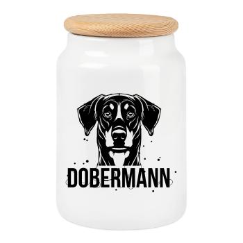 Dobermann - Cookie Jar with Wooden Lid - white - Front
